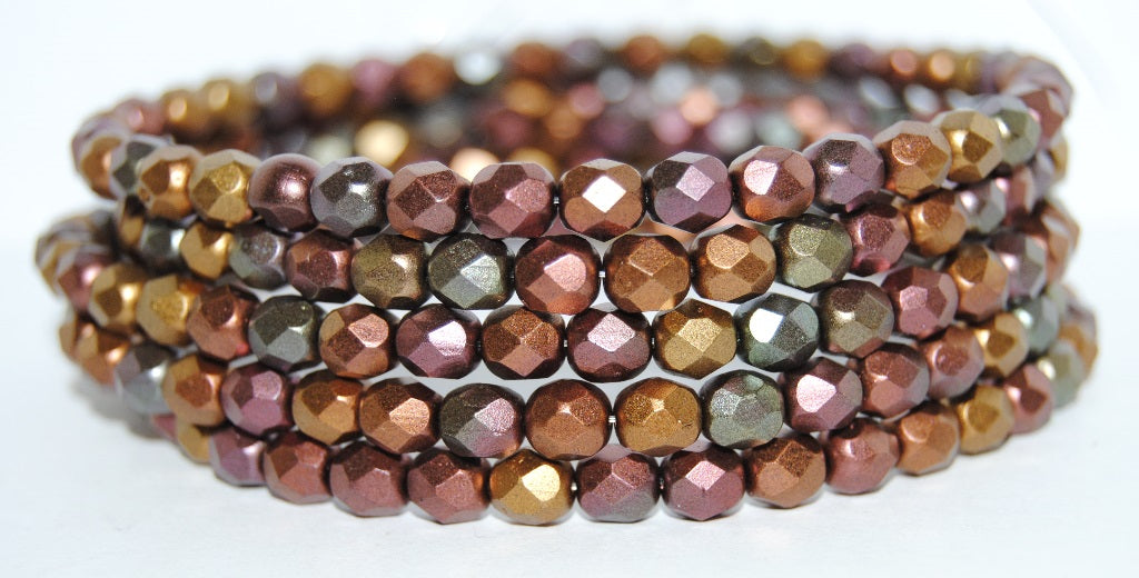 Fire Polished Round Faceted Beads, Yellow Gold Metallic Iris (2301620), Glass, Czech Republic