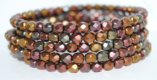 火抛光圆形刻面珠，黄金金属鸢尾花（2301620），玻璃，捷克共和国