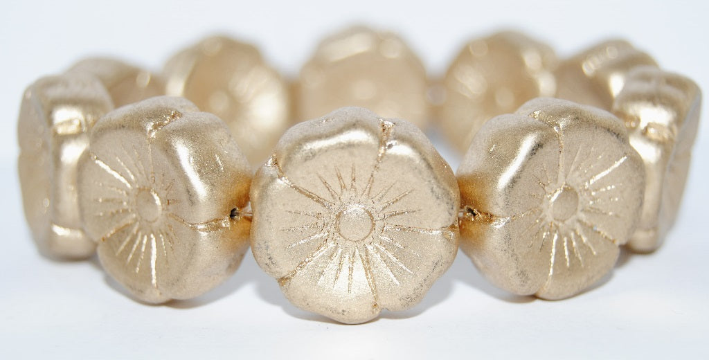 ハワイフラワープレスガラスビーズ、アステカペールゴールド（2301710）、ガラス、チェコ共和国
