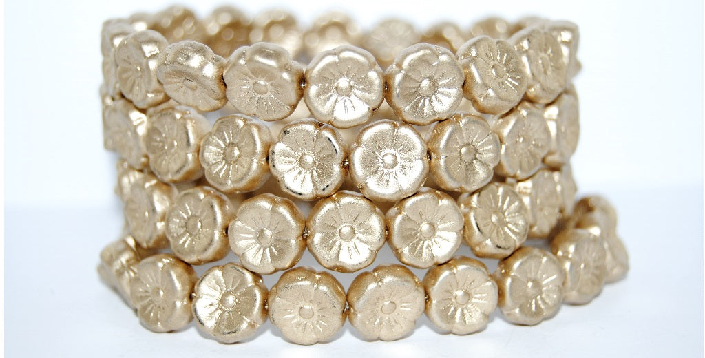 ハワイフラワープレスガラスビーズ、アステカペールゴールド（2301710）、ガラス、チェコ共和国