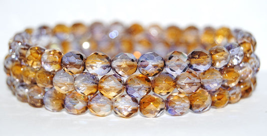 Fire Polished Round Faceted Beads, Glossy Purple Gold (48107), Glass, Czech Republic ~ STRANDED