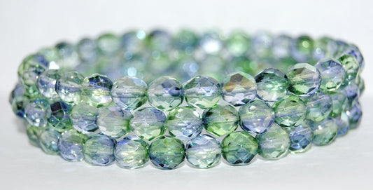 捷克产火抛光圆形刻面珠子，亮紫色 (48106)，玻璃材质 ~ 串珠