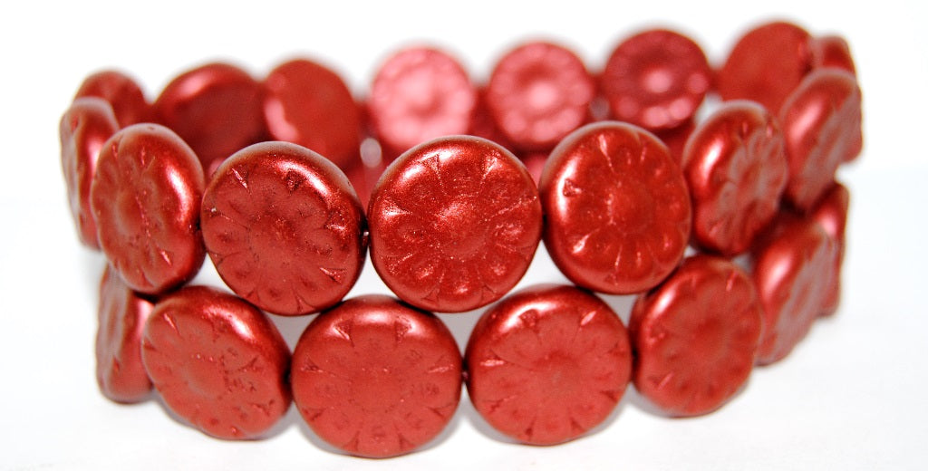 フラットラウンドフラワープレスガラスビーズ、ラバレッド（2301890）、ガラス、チェコ共和国～STRANDED