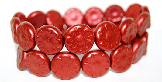 フラットラウンドフラワープレスガラスビーズ、ラバレッド（2301890）、ガラス、チェコ共和国～STRANDED