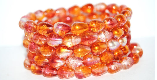 OUTLET 10  grams Drop Beads, 10 x 8 mm, Glossy Red Orange Crack (48109-CRACK), Glass, Czech Republic