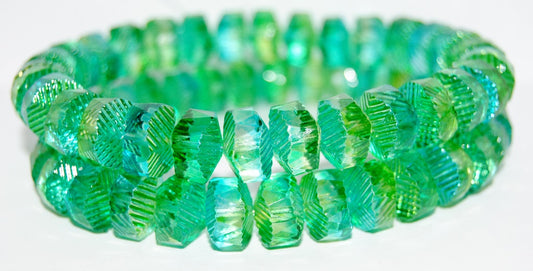 OUTLET 10 grams Cathedral Faceted Fire Polished Beads, Crystal Glossy Green Yellow (00030-48110), Glass, Czech Republic