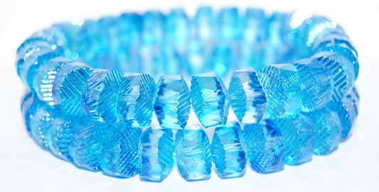 奥特莱斯 10 克大教堂刻面火抛光珠，14 x 9 毫米，水晶光泽蓝色 (00030-48112)，玻璃，捷克共和国