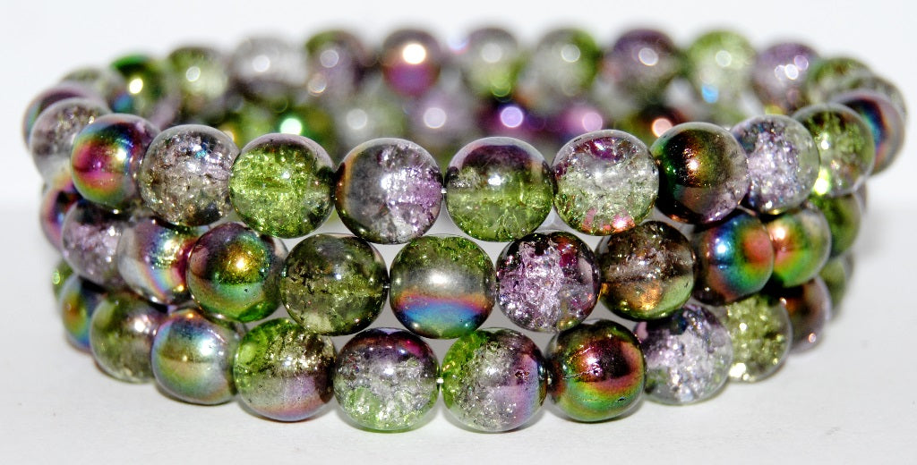 OUTLET 10  grams Round Druck Beads, 10 x 10 mm, Green Purple Crack (95000-CRACK), Glass, Czech Republic