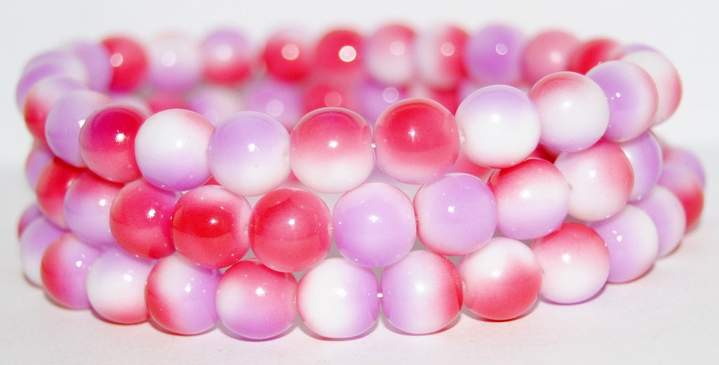 Round Pressed Glass Beads Druck, Pink Purple (48020), Glass, Czech Republic