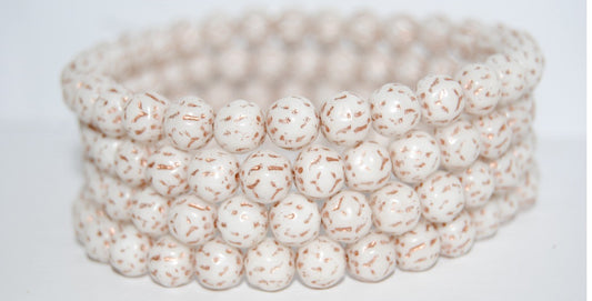 Round Pressed Glass Beads Orange Fruit, White Copper Lined (02010-54200), Glass, Czech Republic