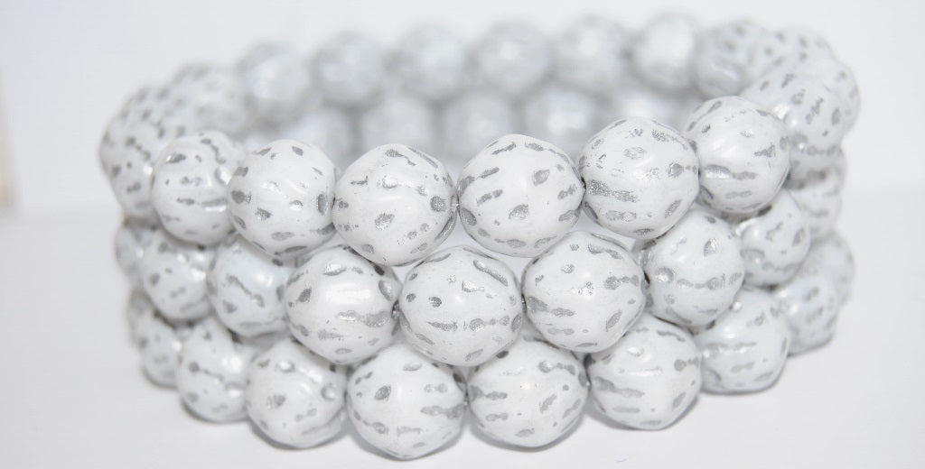 Round Pressed Glass Beads Orange Fruit, White Silver Lined (02010-54201), Glass, Czech Republic