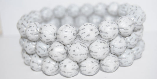 Round Pressed Glass Beads Orange Fruit, White Silver Lined (02010-54201), Glass, Czech Republic