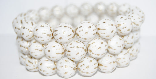 Round Pressed Glass Beads Orange Fruit, White Gold Lined (02010-54202), Glass, Czech Republic