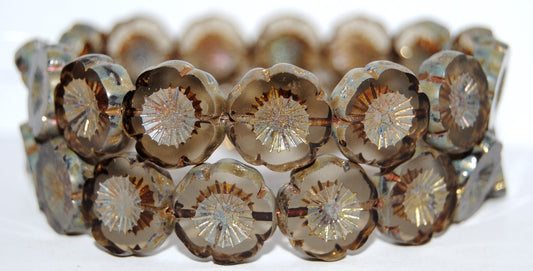 OUTLET 10 grams Table Cut Hawaii Flower Beads, 16 x 16 mm, Transparent Gray Picasso (40020-43400), Glass, Czech Republic