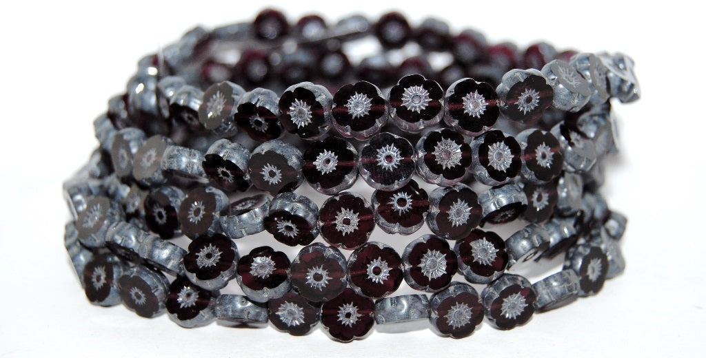 テーブルカットラウンドビーズハワイアンフラワー、透明アメジストラスタークリーム（8-20080-14401）、ガラス、チェコ共和国