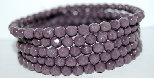ファセット加工ラウンドビーズ、不透明アメジスト（23030）、ガラス、チェコ共和国～STRANDED