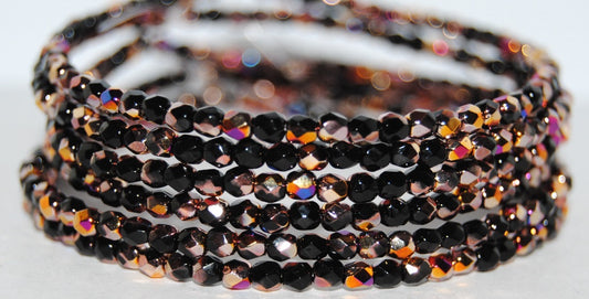 Fire Polished Round Faceted Beads, Black Sliperit (23980-29500), Glass, Czech Republic