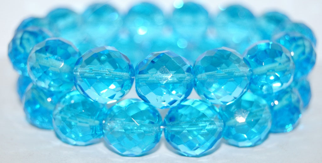 ファイアポリッシュラウンドファセットビーズ、透明アクア（60020）、ガラス、チェコ共和国