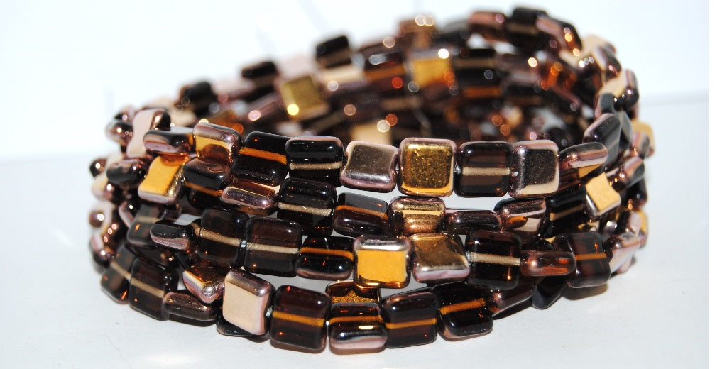 アウトレット 10グラム フラットスクエアプレスガラスビーズ、8 x 8 mm、ミックスカラートパーズローズゴールドカプリ（mix-topaz-27101）、ガラス、チェコ共和国