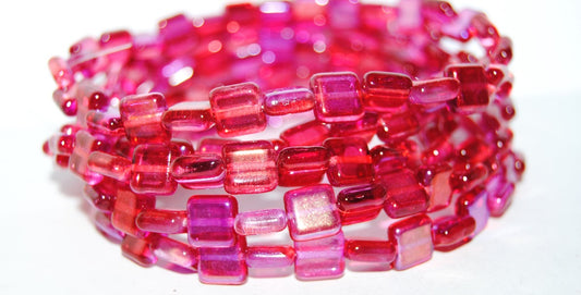 OUTLET 10 grams Flat Square Pressed Glass Beads, 8 x 8 mm, Crystal Glossy Red Pink (00030-48120), Glass, Czech Republic