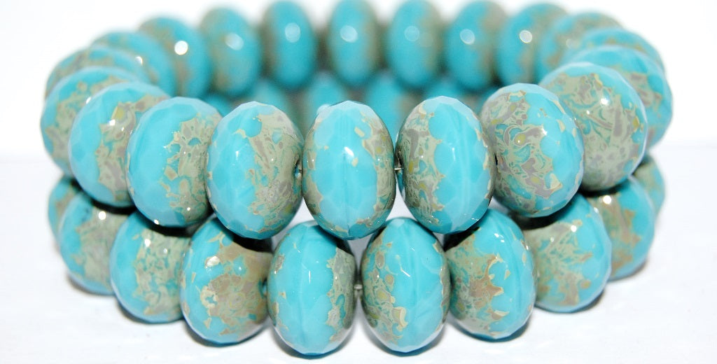 Faceted Special Cut Rondelle Fire Polished Beads, Blue Picasso (63900-43400), Glass, Czech Republic ~ STRANDED