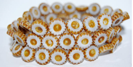 Table Cut Round Flower Beads Daisy, Opaque Amethyst Travertin (24000 86800), Glass, Czech Republic ~ STRANDED