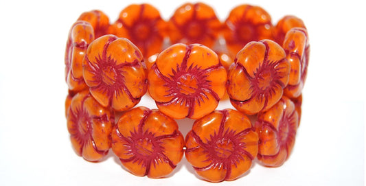 OUTLET 10 grams 6-Petal Flower Pressed Glass Beads, 22 x 22 mm, Orange Red Lined (81260-46490), Glass, Czech Republic