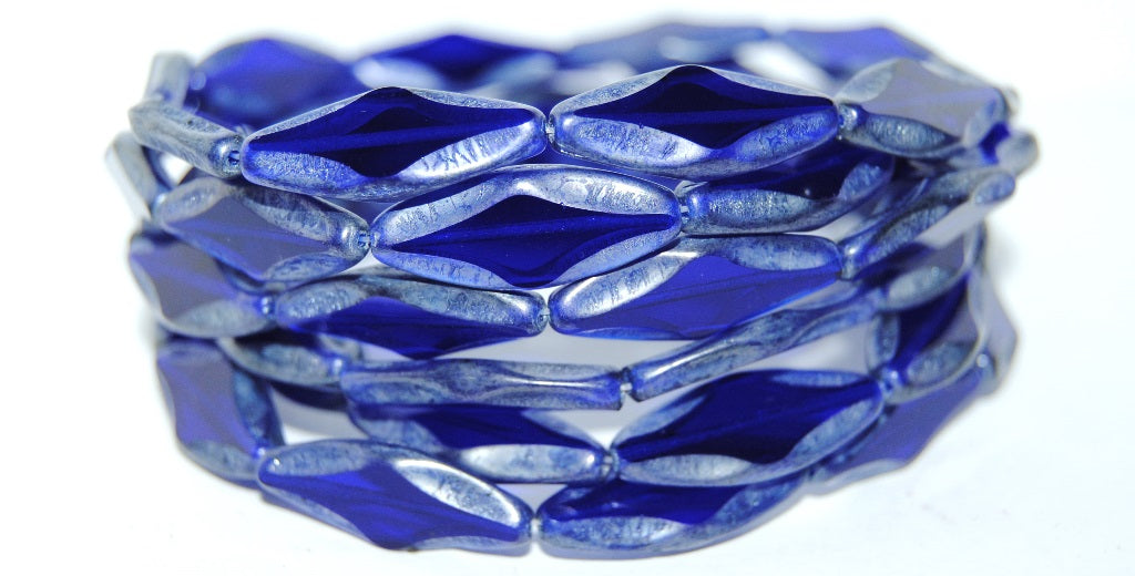 OUTLET 10 grams Table Cut Spindle Beads, 25 x 10 mm, Transparent Blue Luster Cream (30080-14401), Glass, Czech Republic