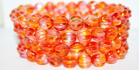 OUTLET 10 grams Melon Beads, 8 x 8 mm, Crystal Glossy Red Orange (00030-48109), Glass, Czech Republic