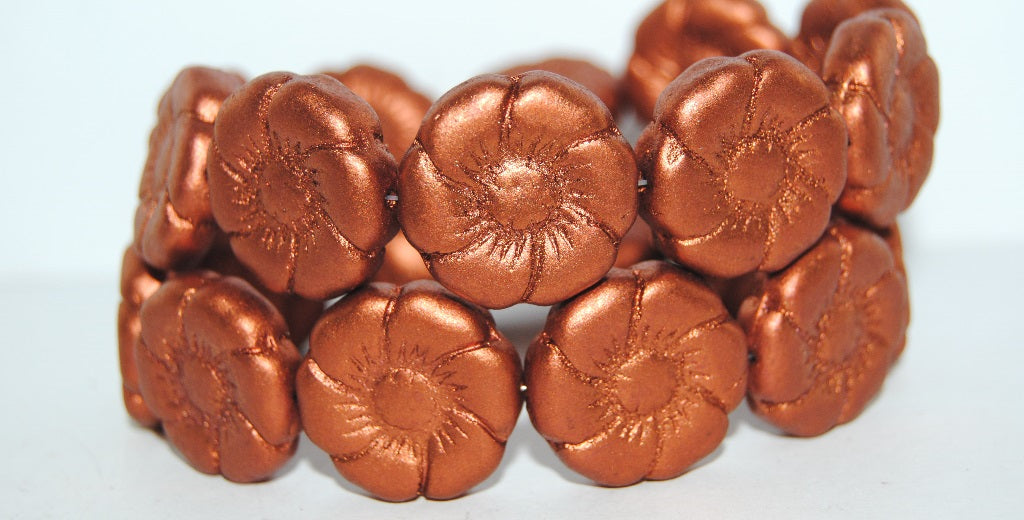 OUTLET 10 grams 6-Petal Flower Pressed Glass Beads, 22 x 22 mm, Copper (01780), Glass, Czech Republic