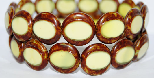 OUTLET 10 grams Table Cut Round Beads Eskooko, 17 x 17 mm, 87553 Travertin (87553-86800), Glass, Czech Republic