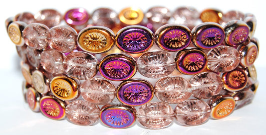 アウトレット 10グラム オーバルキウイプレスガラスビーズ、14 x 11 mm、クリスタルスリペリット（00030-29500）、ガラス、チェコ共和国