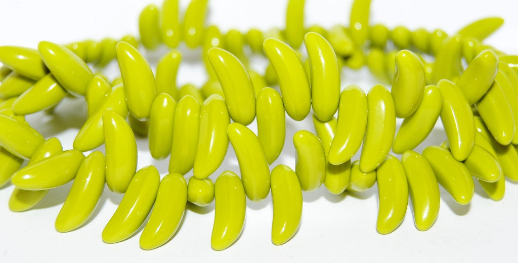 Banana Pressed Beads, Opaque Green (53400), Glass, Czech Republic