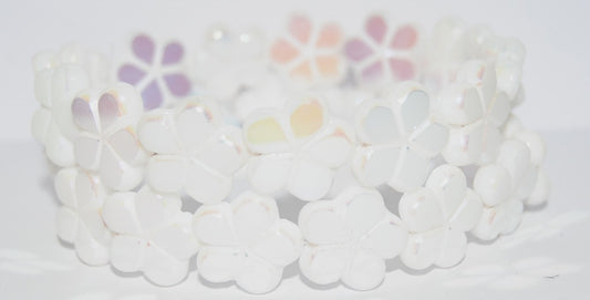 Table Cut Flower Beads, White Ab 2X (02010-AB-2X), Glass, Czech Republic