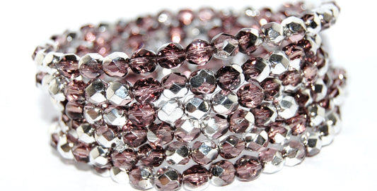 火抛光圆形刻面珠，透明浅紫水晶银半涂层（20040-27001），玻璃，捷克共和国 ~ STRANDED