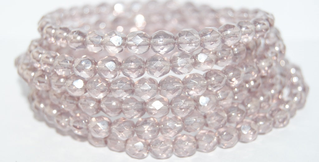 Fire Polished Round Faceted Beads, Transparent Light Amethyst Hematite (20010-14400), Glass, Czech Republic