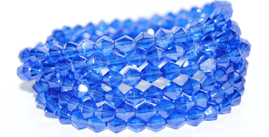 Fire Polished Sun Bicone Faceted Beads, Transparent Blue Hematite (30040-14400), Glass, Czech Republic