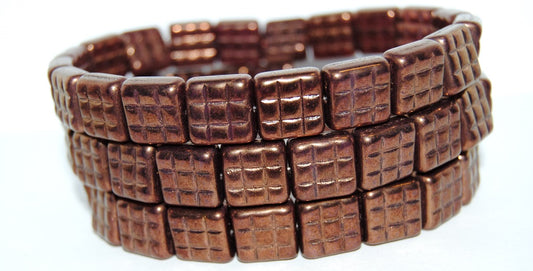 Square With 9 Squares Pressed Glass Beads, Transparent Orange Bronze (10080-14415), Glass, Czech Republic