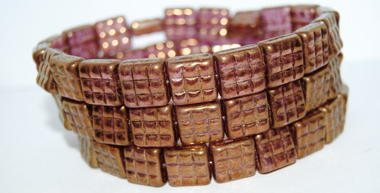 9つの正方形のプレスガラスビーズ付きスクエア、透明ライトアメジストブロンズ（20020-14415）、ガラス、チェコ共和国