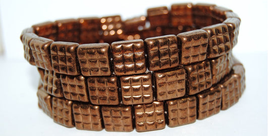 Square With 9 Squares Pressed Glass Beads, Transparent Brown Bronze (10090-14415), Glass, Czech Republic