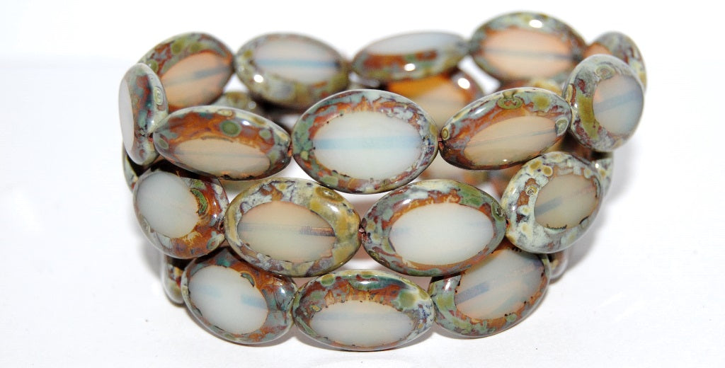 Table Cut Oval Beads Roach, Opal Orange Picasso (11000-66800), Glass, Czech Republic