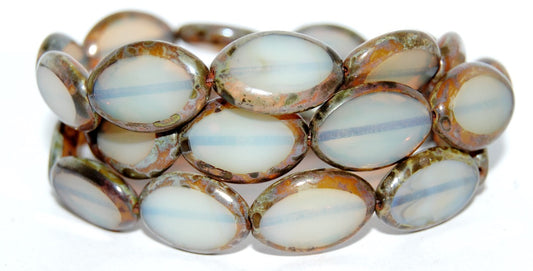 Table Cut Oval Beads Roach, Opal Orange Picasso (11000-43400), Glass, Czech Republic