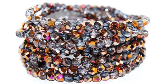 ファイアポリッシュラウンドファセットビーズ、透明ブルースリペリット（30020-29500）、ガラス、チェコ共和国