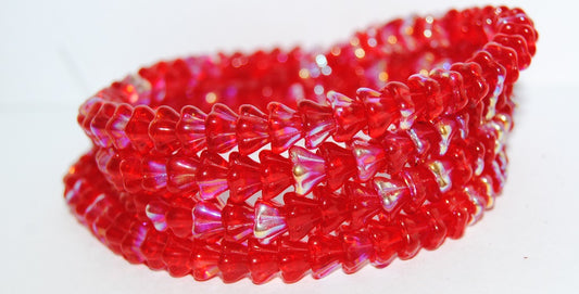 Flat Round Lentil Pressed Glass Beads, Ruby Red Ab (90080-AB), Glass, Czech Republic