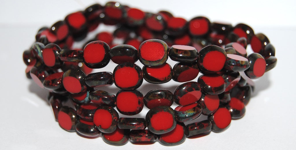 OUTLET 10 grams Table Cut Round Candy Beads, Opaque Red Travertin (93200-86800), Glass, Czech Republic