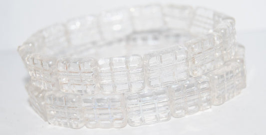 OUTLET 10 grams Table Cut Rectangle Beads With Grating, 15 x 13 mm, Crystal Ab Full (2X Side) (00030-28703), Glass, Czech Republic