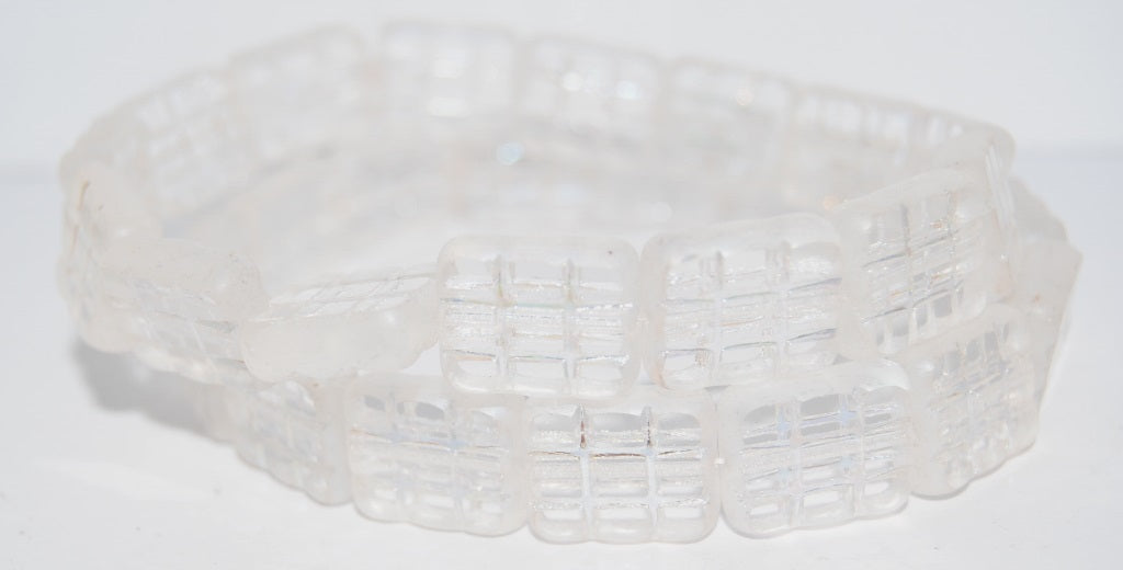 OUTLET 10  grams Table Cut Rectangle Beads With Grating, 15 x 13 mm, Crystal Matte Ab Full (2X Side) (00030-84100-28703), Glass, Czech Republic