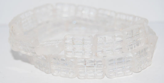 OUTLET 10  grams Table Cut Rectangle Beads With Grating, 15 x 13 mm, Crystal Matte Ab Full (2X Side) (00030-84100-28703), Glass, Czech Republic