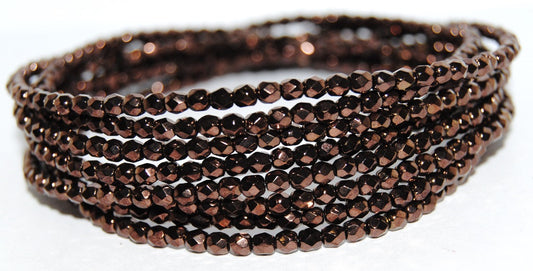 Fire Polished Round Faceted Beads, Black Bronze (23980-14415), Glass, Czech Republic ~ STRANDED