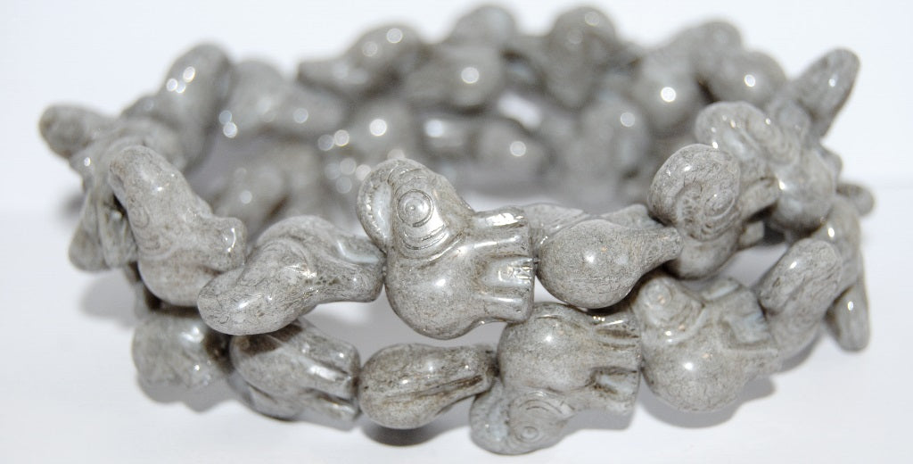 Elephant Animal Pressed Glass Beads, White Luster Black (02010-14449), Glass, Czech Republic ~ STRANDED
